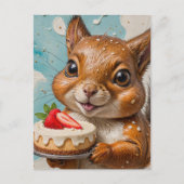 いちごケーキで愛らしいリス ポストカード (正面)