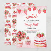 いちごケーキの誕生日 招待状 (正面/裏面)