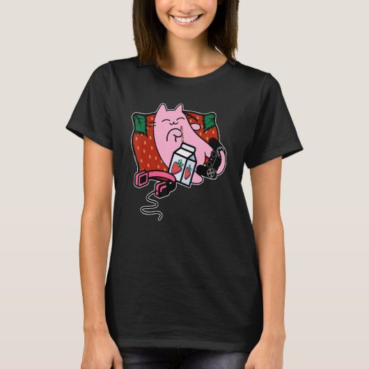 いちごシェイクストロベリーミルクピンク猫 Tシャツ (正面)