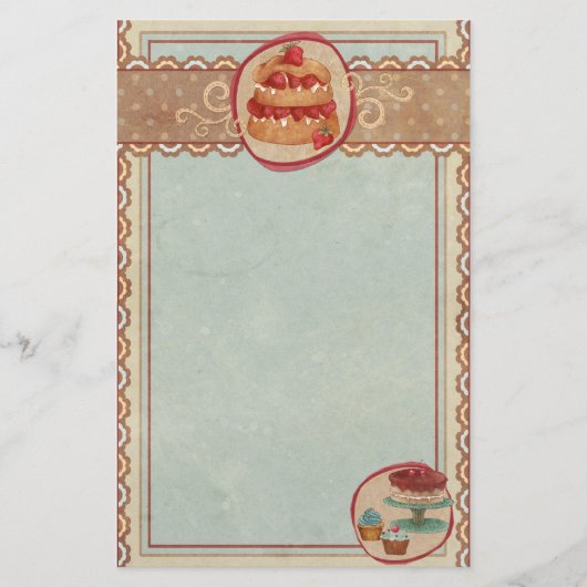 いちごショートケーキ及びカップケーキ文房具 便箋 (正面)