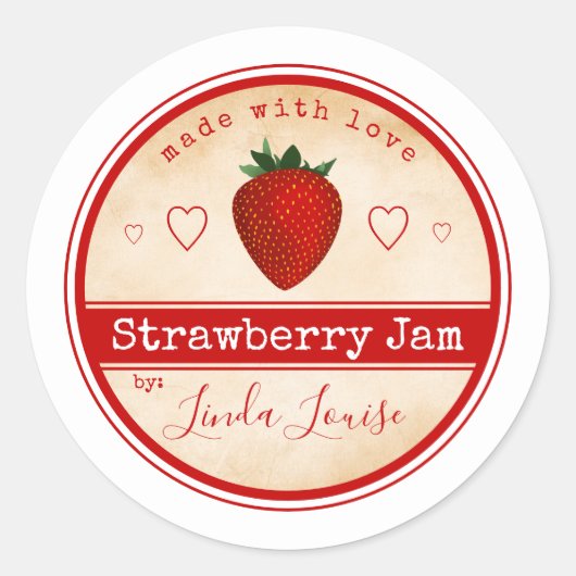 いちごジャムラベル クラシック丸型ステッカー ラウンドシール (正面)