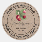 いちごジャム クラフト紙 缶詰ラベル ラウンドシール (正面)