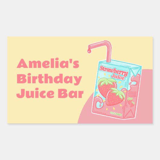 いちごジュースの箱の誕生日パーティー 長方形シール (正面)