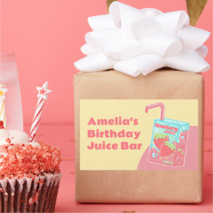 いちごジュースの箱の誕生日パーティー 長方形シール