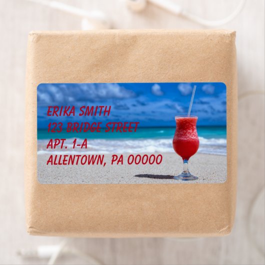 いちごダイキリの熱帯穿孔器のカリブのビーチ ラベル (インサイチュ)