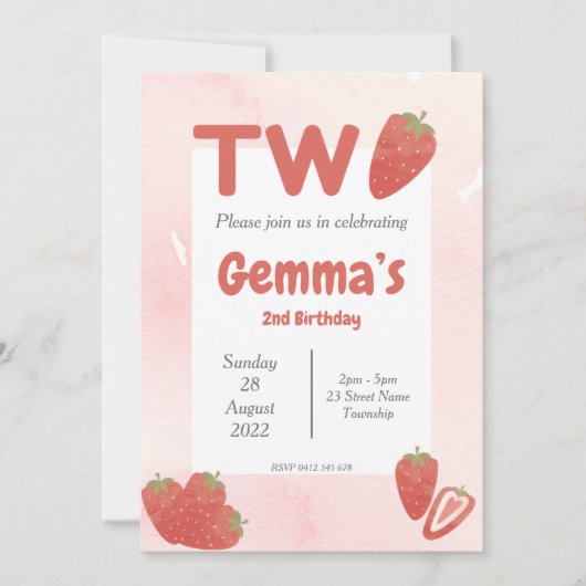 いちごツー誕生日 招待状 (正面)