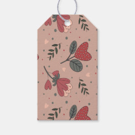 いちごハートの花と緑 ギフトタグ