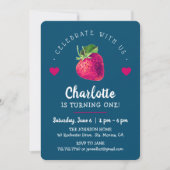 いちごハートの誕生日ガール 青緑色 サンキューカード (正面)