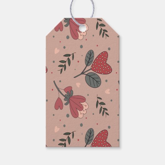 いちごハートフラワー、グリーン ギフトタグ (正面)