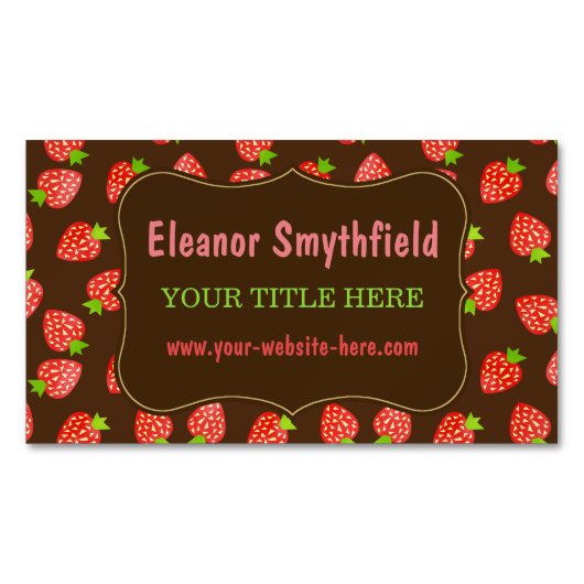いちごパターンかわいらしい果物屋かベーカリー マグネット名刺 (正面)