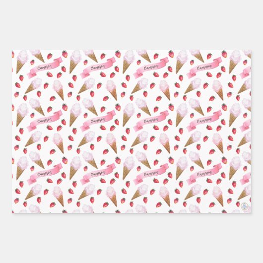 いちごパーソナライズされたお洒落アイスクリームコーン ラッピングペーパーシート (正面3)