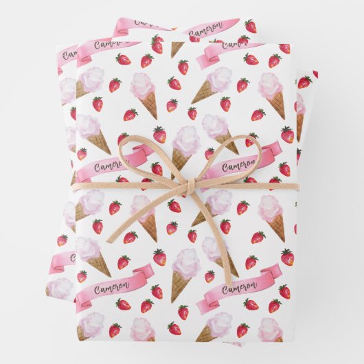 いちごパーソナライズされたお洒落アイスクリームコーン ラッピングペーパーシート (インサイチュ)