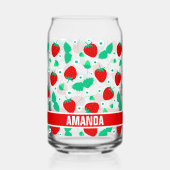 いちごパーソナライズされたとデイジーの花が可愛い ガラス缶 (正面)