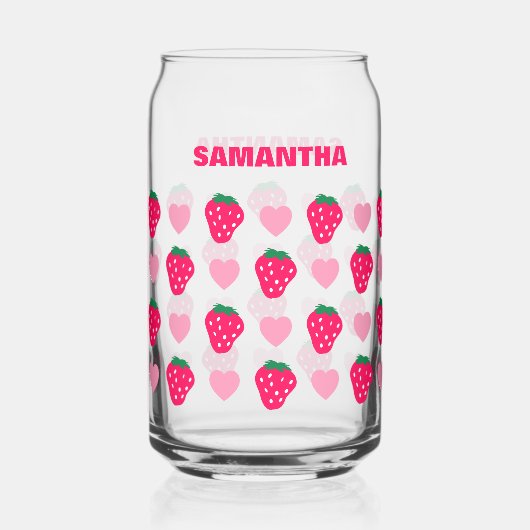 いちごパーソナライズされたとハートお母さんの日 ガラス缶 (正面)