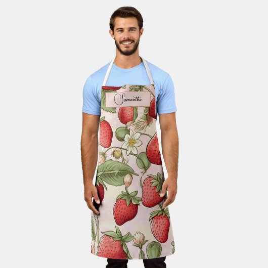 いちごパーソナライズされたエプロンヴィンテージフルーツデザイン エプロン (着用した状態)