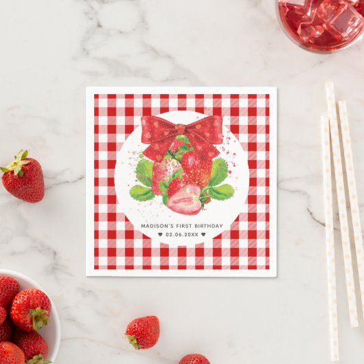いちごパーソナライズされたテーマ誕生日かわいい夏 スタンダードカクテルナプキン (インサイチュ)