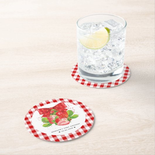 いちごパーソナライズされたテーマ誕生日夏 ラウンドペーパーコースター (インサイチュ)