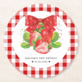 いちごパーソナライズされたテーマ誕生日夏 ラウンドペーパーコースター (正面)