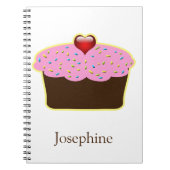 いちごパーソナライズされたハートカップケーキをテーマにしたギフト ノートブック (正面)