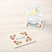 いちごパーソナライズされたベリースイーツパーティーピクニック スクエアペーパーコースター (インサイチュ)