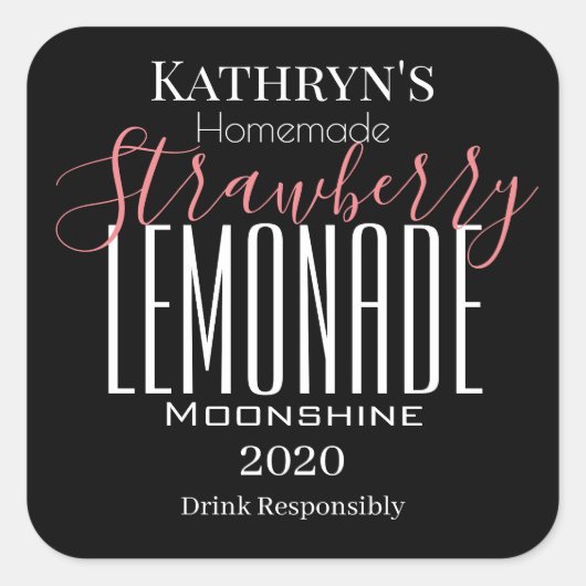 「いちごパーソナライズされたレモネード」ムーンシャインラベル スクエアシール (正面)