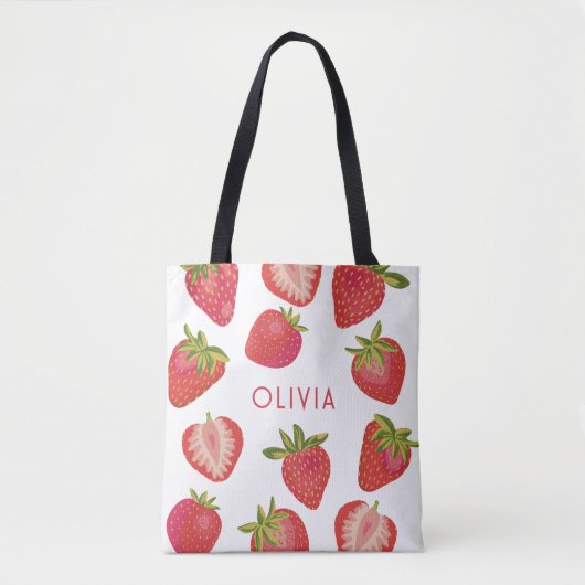 いちごパーソナライズされた名 トートバッグ (正面)