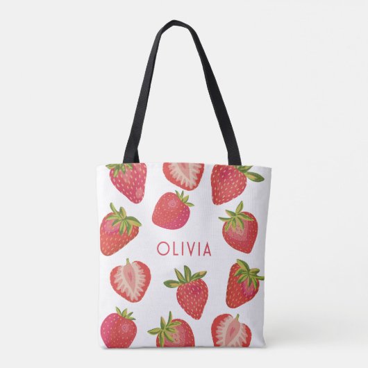 いちごパーソナライズされた名 トートバッグ (裏面)