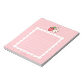 いちごピンクの貝殻縁取りのクマのメモ帳 ノートパッド (回転)