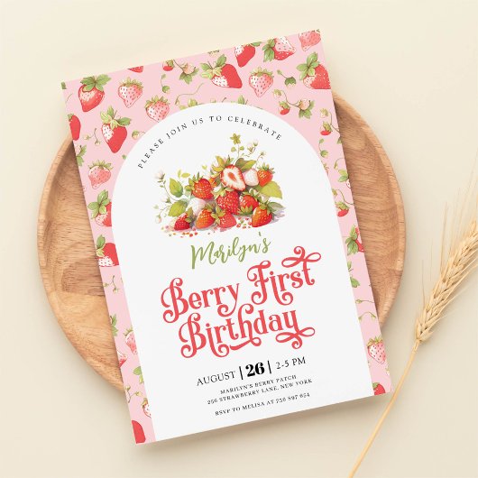 いちごピンクガールベリー ファーストバースデー 招待状
