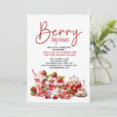 いちごピンクレッドベリー ホワイト 1歳の誕生日 招待状 (スタンド正面)
