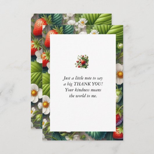 いちごプリントのフラットな感謝カード サンキューカード (正面/裏面)