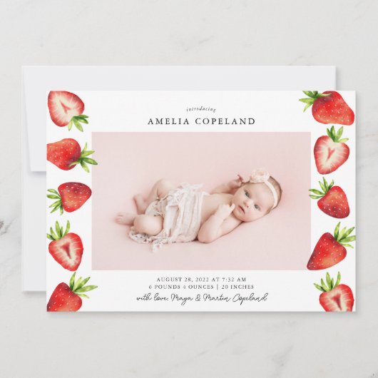 いちごベビー写真誕生のお知らせ 案内状 (正面)