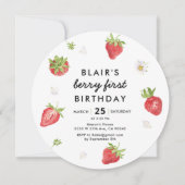 いちごベリー初めての女の子1歳お誕生日丸 招待状 (正面)
