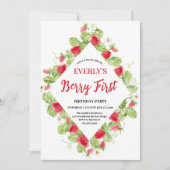 いちごベリー初めての女の子1歳の誕生日 招待状 (正面)