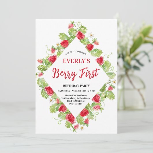 いちごベリー初めての女の子1歳の誕生日 招待状 (スタンド正面)