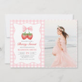 いちごベリー スウィート ガール ベイビー シャワー フォト 招待状 (正面)
