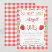 いちごベリー スウィート ピンク レッド ファーストバースデー 招待状 (正面/裏面)