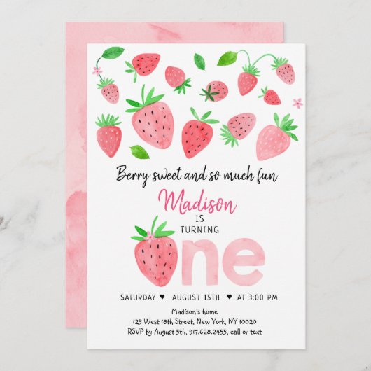 いちごベリー スウィート ファースト バースデー 招待状 (正面/裏面)
