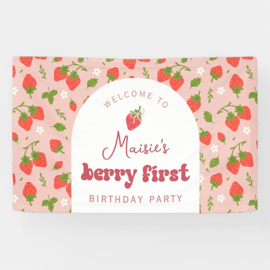いちごベリー ファーストバースデーパーティー 背景 横断幕 (横)