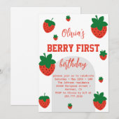 いちごベリー ファーストバースデー 招待状 (正面/裏面)