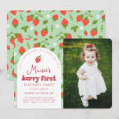 いちごベリー ファースト フォト バースデー パーティー 招待状 (正面/裏面)