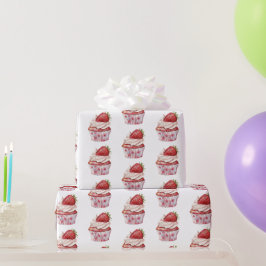 いちごマフィンケーキてんとう虫の誕生日 ラッピングペーパー