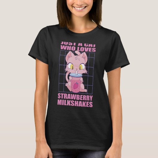 いちごミルクシェイクが大好きな猫 Tシャツ (正面)