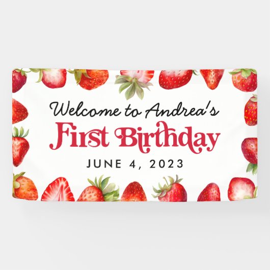 いちごモダンキッズファースト誕生日へようこそ 横断幕 (横)