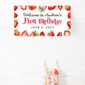 いちごモダンキッズファースト誕生日へようこそ 横断幕 (インサイチュ)