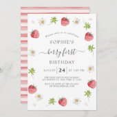 いちごモダンスイートベリーファースト誕生日 招待状 (正面/裏面)