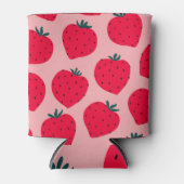 いちごモダンピンクシームレスパターン 缶クーラー (正面)