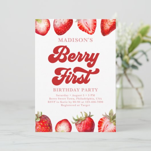 いちごモダンベリーファースト誕生日 招待状 (スタンド正面)