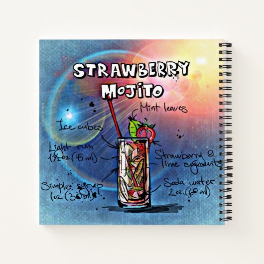 いちごレシピもじとう(12個の飲み物セットの#11) ノートブック (裏面)