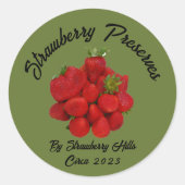 いちご保存用写真撮影済みグリーン缶詰ラベル ラウンドシール (正面)